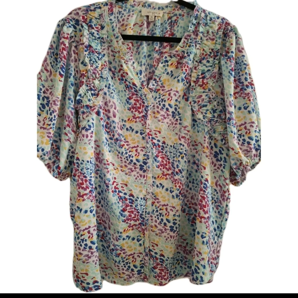 Umgee Flowy Ruffle Patterned Top Sz 1X - Picture 3 of 5